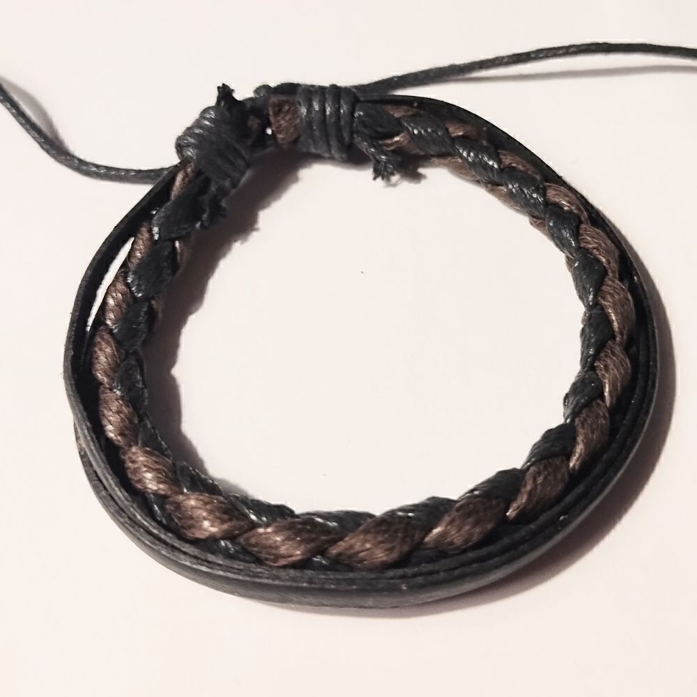 Leather‎ bracelet braided layered brown new d17